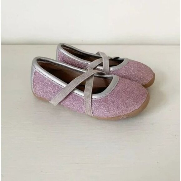 NWOB Livie & Luca Aurora‎ Girls Pink Glitter Ballet Flats Leather Shoes Infant 5 - Picture 1 of 6